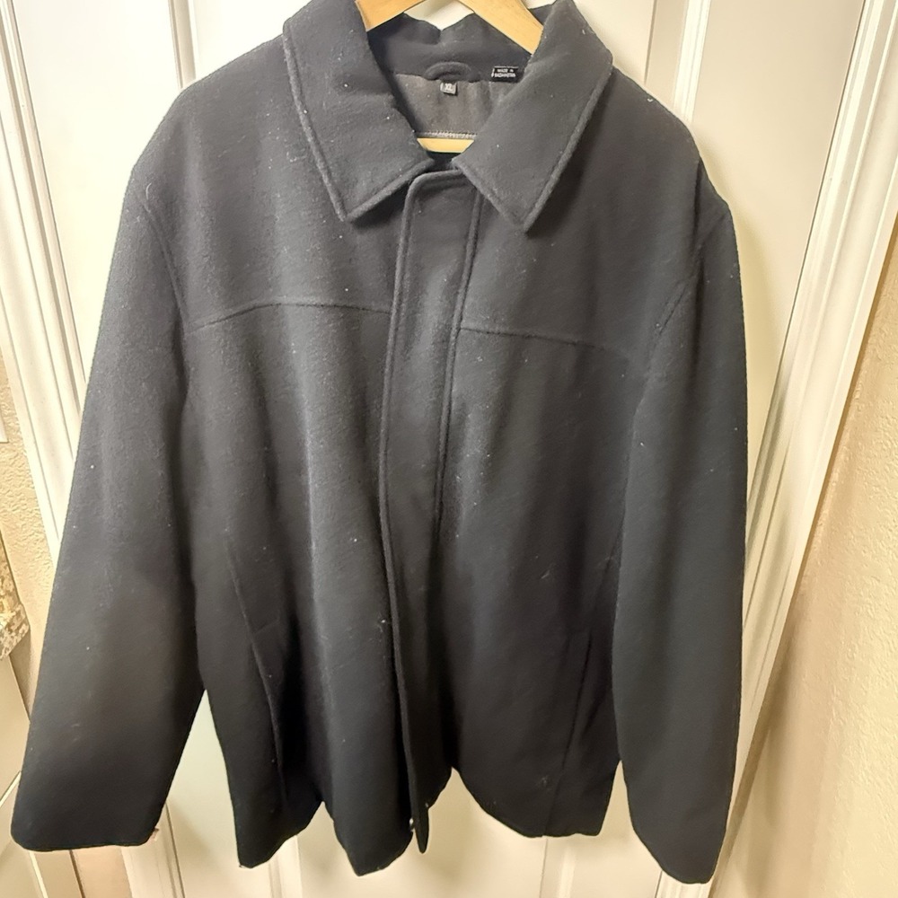 Alfani Men XXL Black 100% Pure Wool Woolmark Coat Quilted Lined Kazakhstan